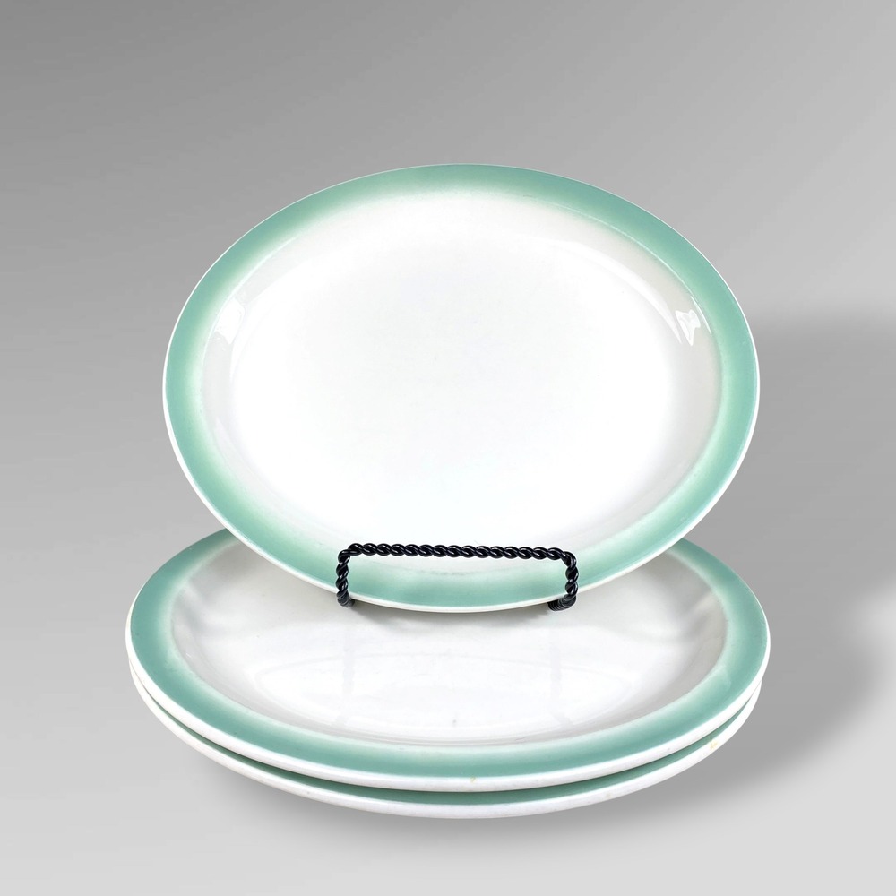 Homer Laughlin Best China Teal Rim OVAL Lunch Plate Set 3 Hotel Ware 1965